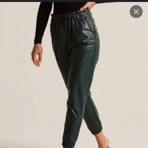 Forest green faux leather joggers Abercrombie and Fitch